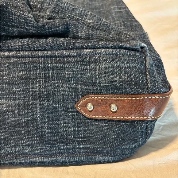 Authentic Vintage Prada Tote Blue Jean Bag Brown Leather Handle - Picture 5 of 12